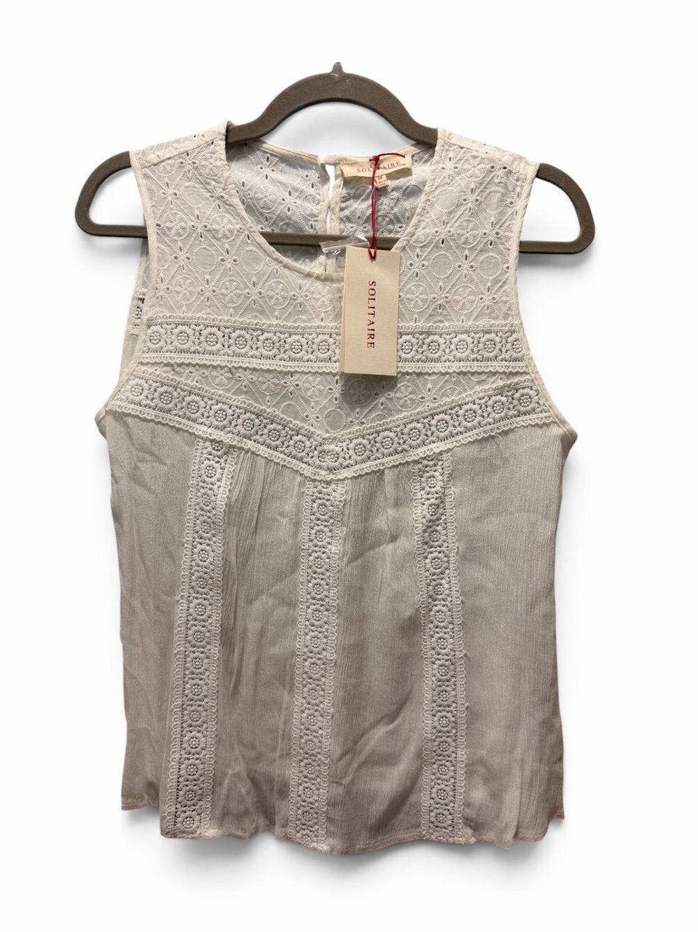 NWT Solitaire White Lace Detail Boho Cottagecore Sleeveless Top Size Medium